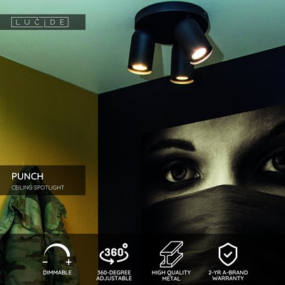 Lucide PUNCH - Ceiling spotlight - Ø 21 cm - 3xGU10 - Black